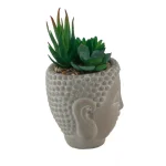 Flora Bunda 8 in. Faux Succulent Mix in Cement Buddha Planter thumbnail 3