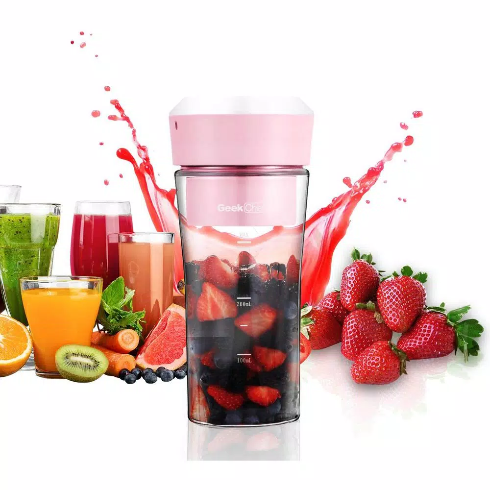 Geek Chef 10 oz. Portable Juicer Blender, Pink Personal Masticating Juicer with Magnetic Charging
