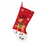 Glitzhome Whimsical Reindeer Hooked Christmas Stocking - Red & White Holiday Decor thumbnail 1