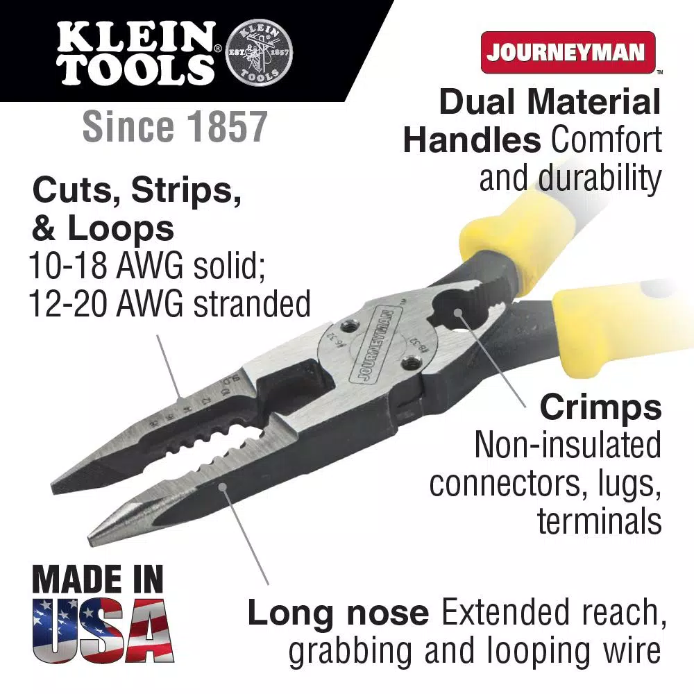 Klein Tools 8-3/8 in. All-Purpose Long Nose Pliers with Crimper and Wire Stripper