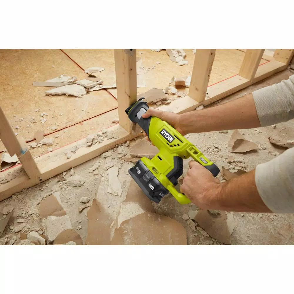 RYOBI 18V ONE+ Cordless Reciprocating Saw with 1.5 Ah Lithium-Ion Battery and 6" Wood Blade