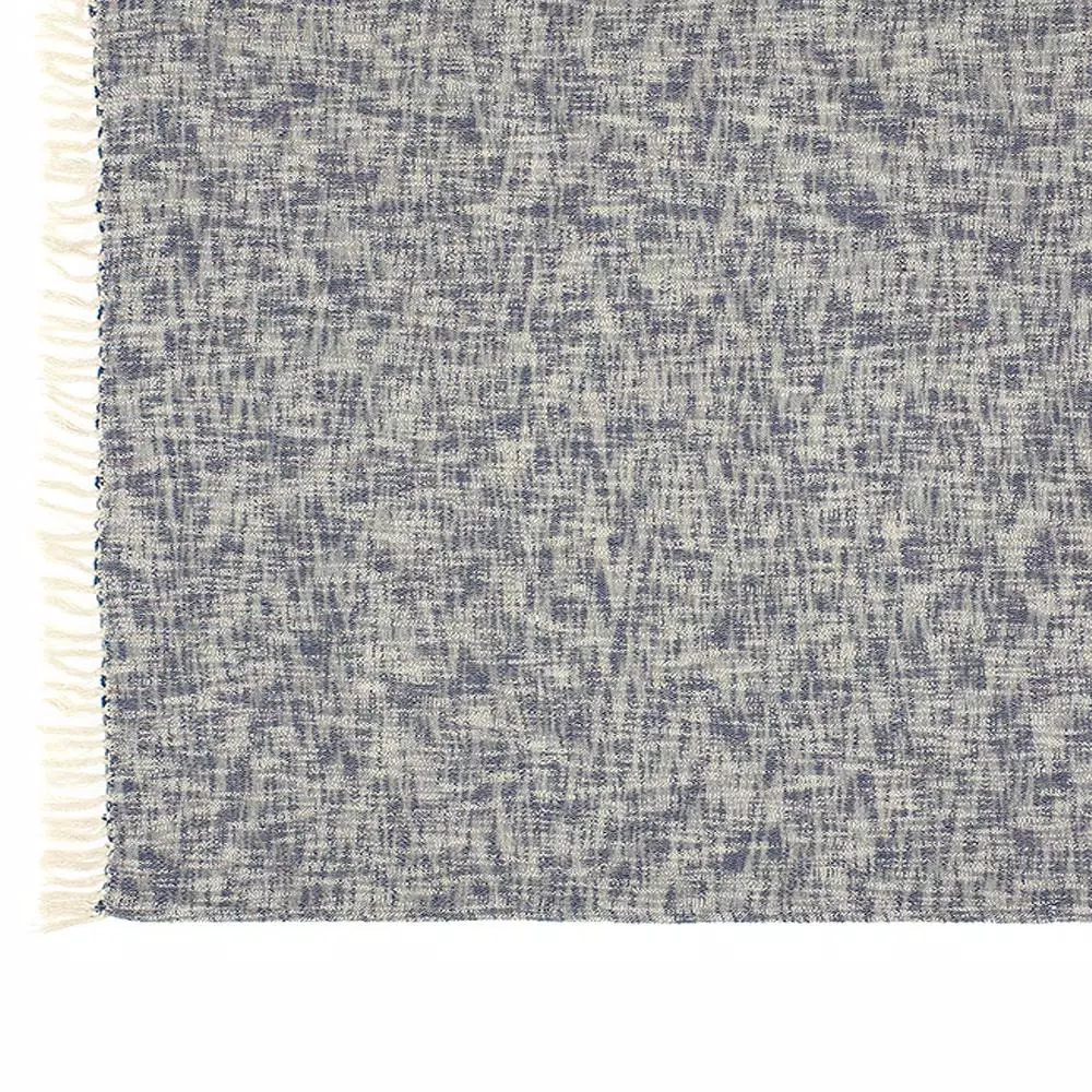 LR Resources Blue Chambray Woven Cotton Throw Blanket with Fringed Edges, 50 x 60 in