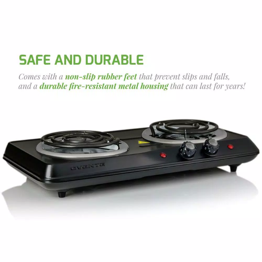 Ovente BGC102B Electric Double Coil Hot Plate Burner, 1700W, Black