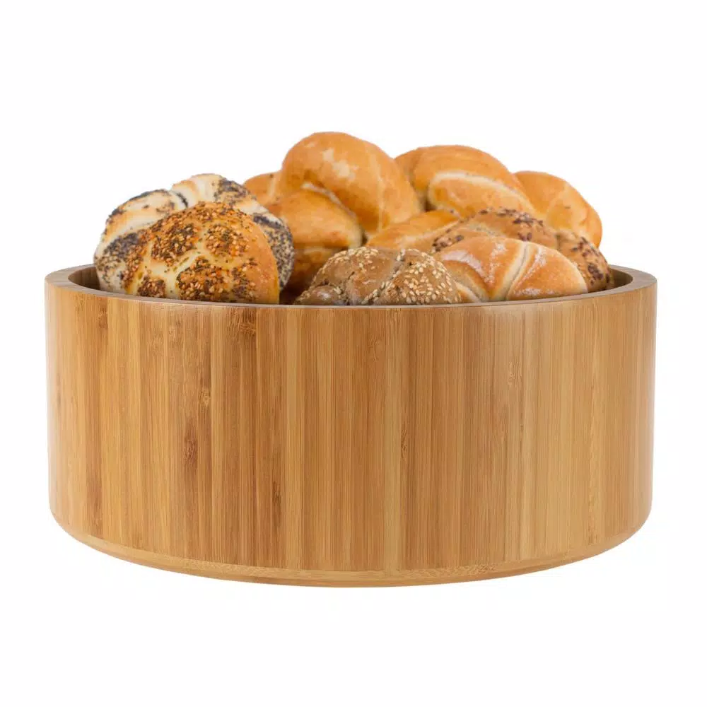 Classic Cuisine 10.25 in. Round Bamboo Salad Bowl Set with Two Utensils