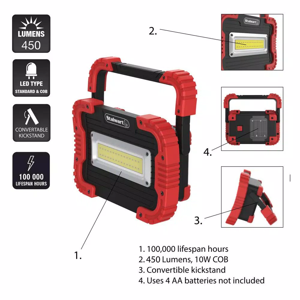 Stalwart 450 Lumens COB LED Work Light with Rotating Handle, Red