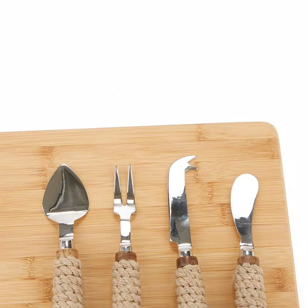 Mind Reader 4-Piece Stainless Steel Cheese Knife Set with Decorative Rope Wrapped Wood Handles
