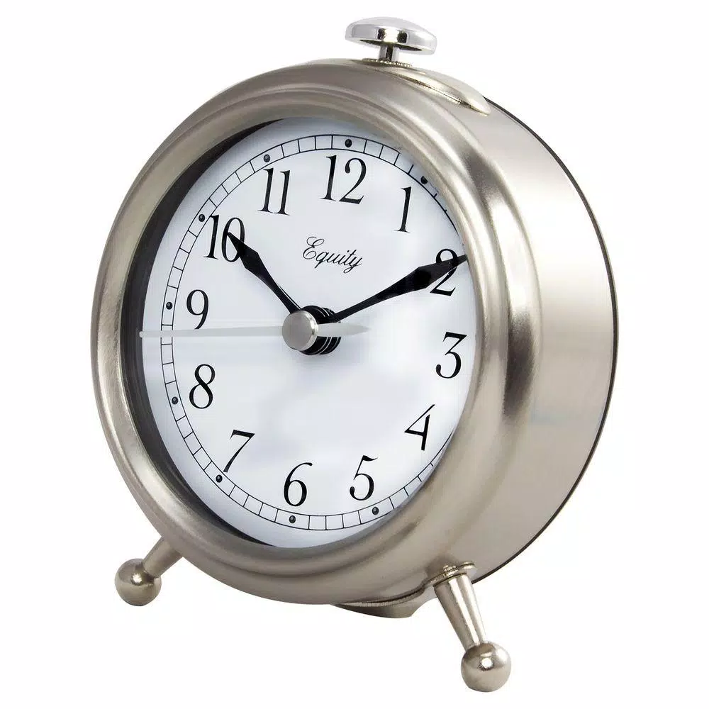 Equity by La Crosse Small 3 in. Metal Quartz Analog Alarm Table Clock with Lighted Dial - Silver