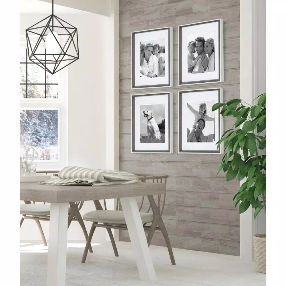 Kate and Laurel Gibson 11 x 14 in. Gallery Wall Picture Frame Set, Matted to 8 x 10 in., Gray and White (Set of 4)