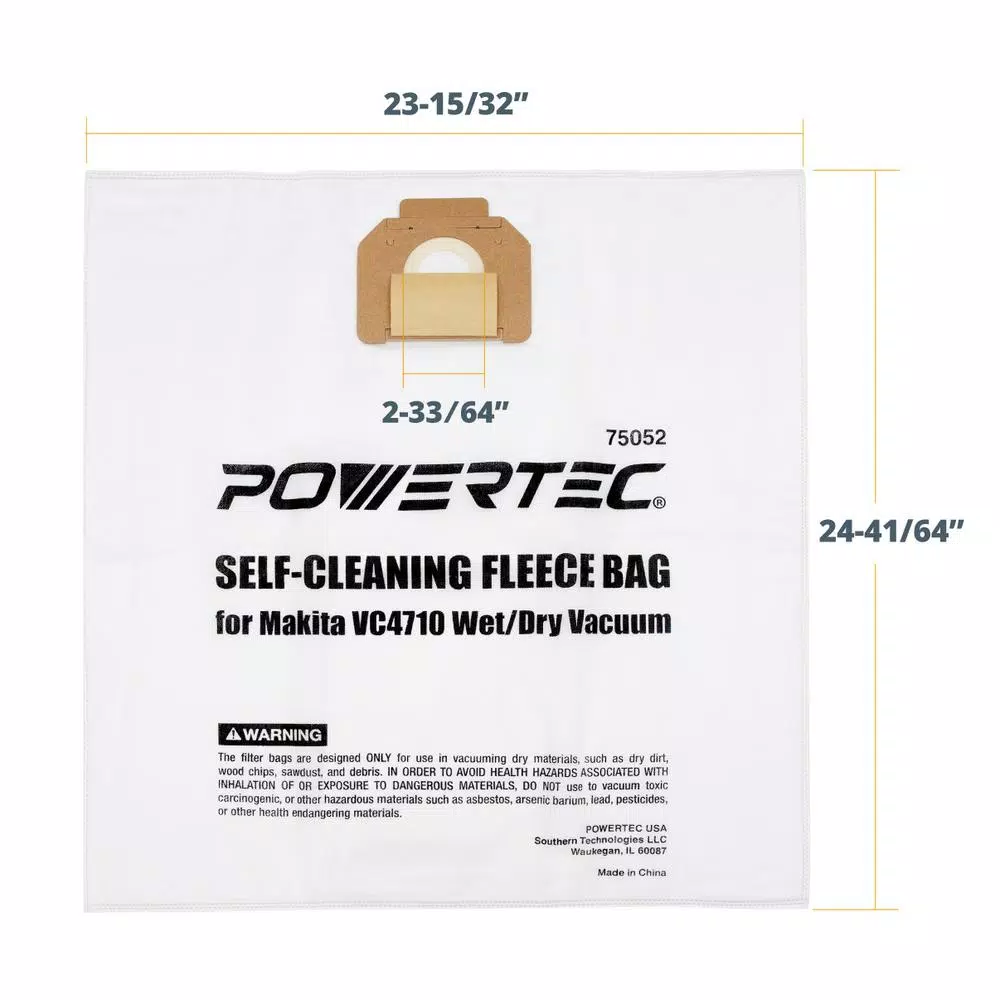 POWERTEC 5-Pack Fleece Filter Bag Replacement for Makita VC4710 Wet/Dry Vacuum