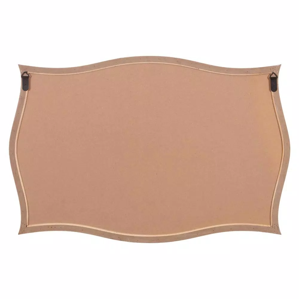 Pinnacle White Scallop Framed Wall Mirror - Distressed Whitewash Solid Wood - 36.75 in. W x 24.25 in. H