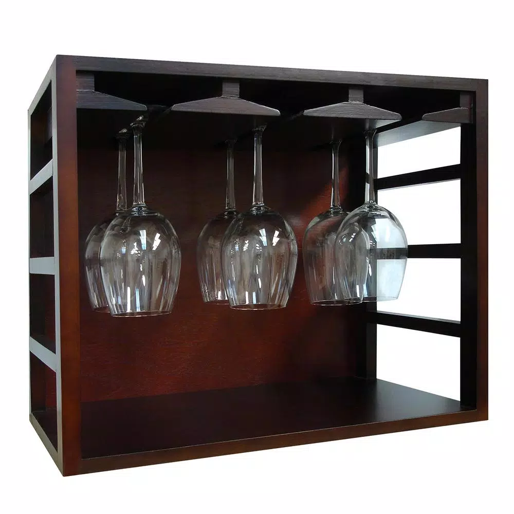 Epicureanist Stackable Hardwood Wine Glass Rack - Dark Brown Stemware Storage