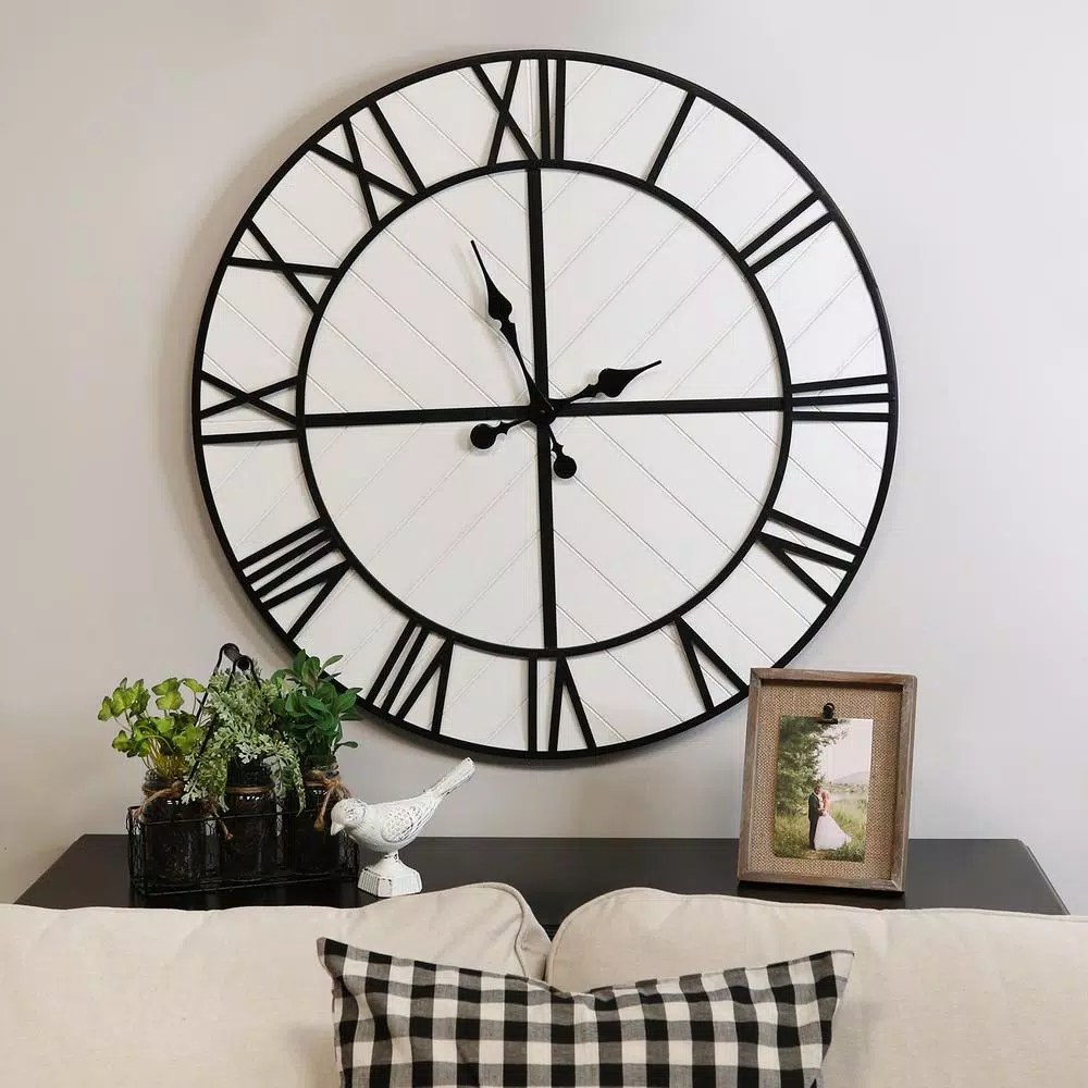 Stratton Home Decor Henry 31.5 in. Oversized Black and White Wood Wall Clock