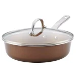 Ayesha Curry Home Collection 3 Qt. Aluminum Nonstick Saute Pan with Glass Lid, Brown Sugar thumbnail 1