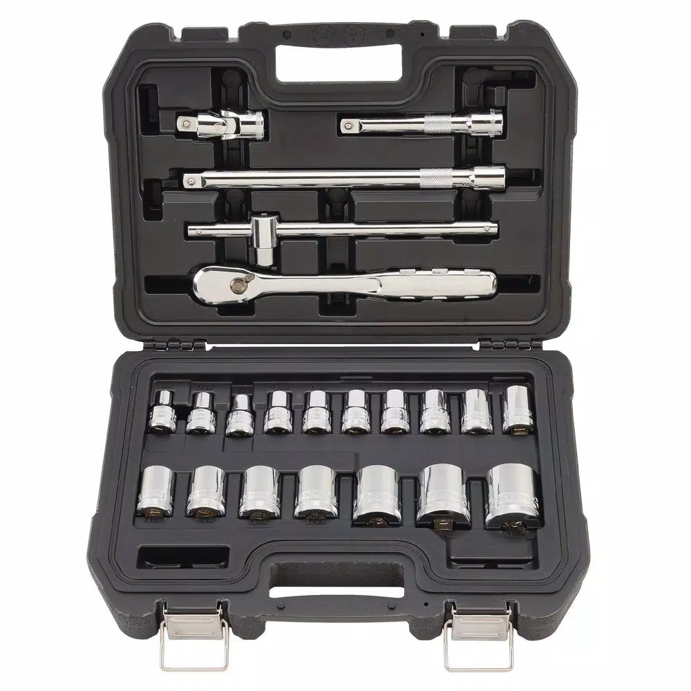 DEWALT 22-Piece 1/2 in. Drive Metric Socket Set with Ratchet and Accessories