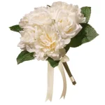 National Tree Company 12.2 in. Mixed Cream Rose and Peony Silk Flower Bouquet with Lace Ribbon thumbnail 1