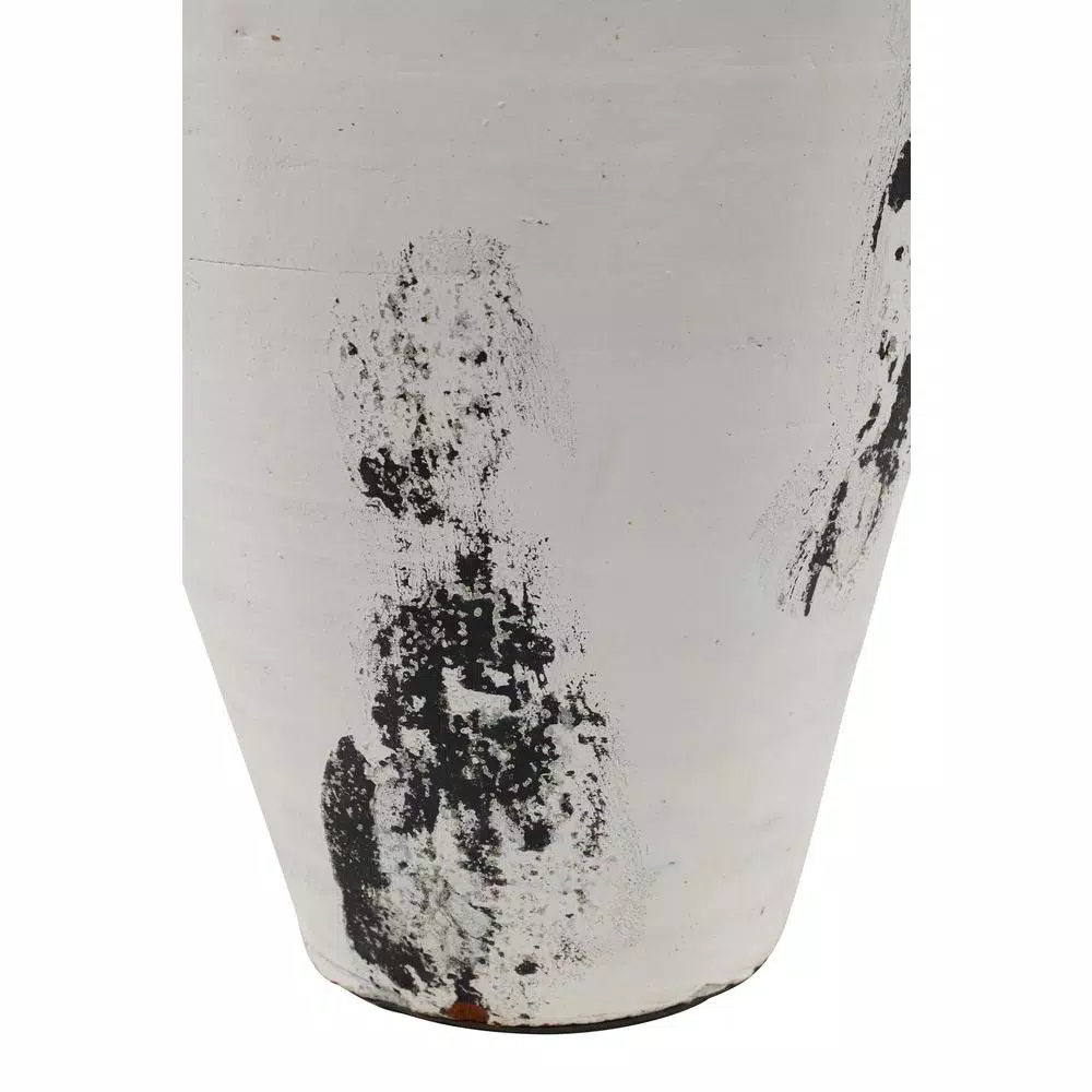 LITTON LANE Black and White Stoneware Floor Vase - 40 Inch Textured Decorative Ceramic Vase