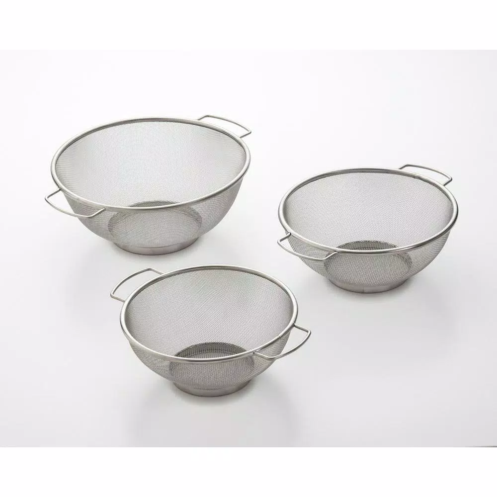 ExcelSteel Stainless Steel Fine Mesh Colander Set with Resting Base (Set of 3)