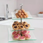 Chef Buddy 3-Tier Square Glass Cake Stand with Stainless Steel Base thumbnail 4