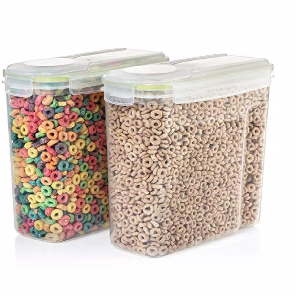 LavoHome 4L Airtight Plastic Cereal Storage Container Set, 2-Piece Clear Dry Food Dispensers