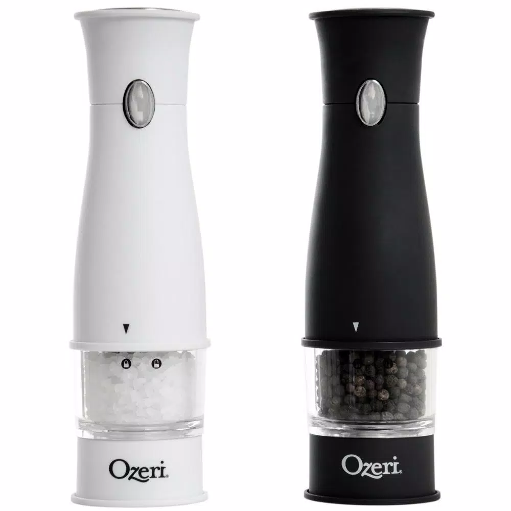 Ozeri Artesio Electric Salt and Pepper Grinder Set, BPA-Free Ceramic Burr Mills with Built-in Light