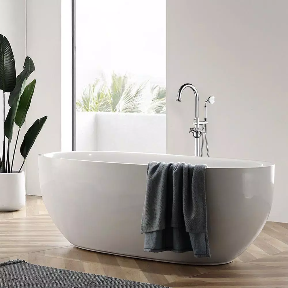 Vanity Art 48 in. Freestanding Single-Handle Claw Foot Tub Faucet with Hand Shower, Polished Chrome