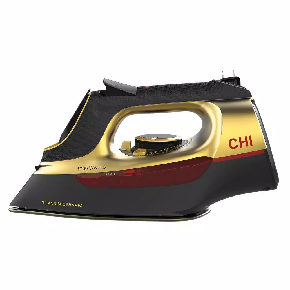 CHI Retractable Cord Steam Iron with Titanium-Infused Ceramic Soleplate, Gold
