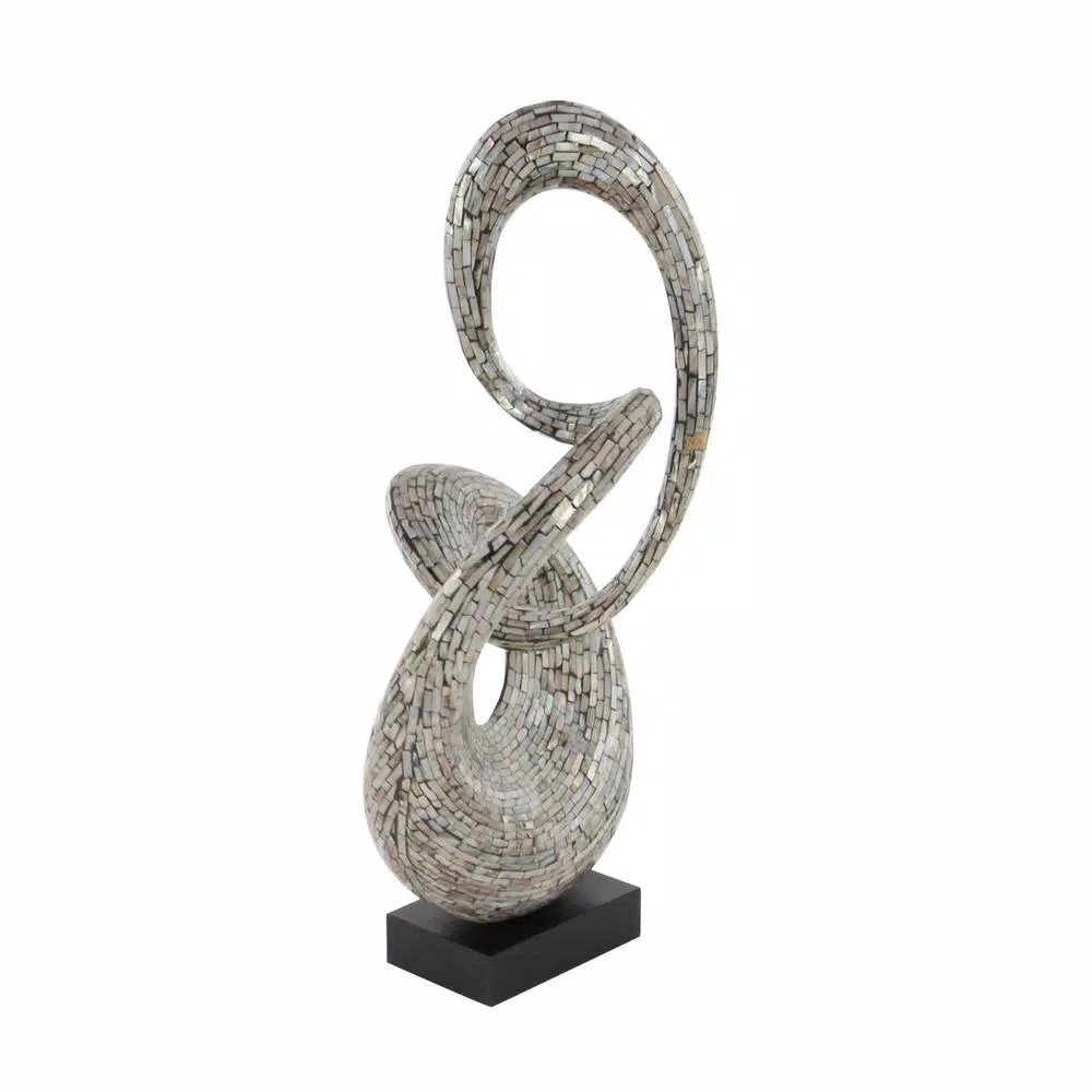 LITTON LANE Abstract Polystone Loop Sculpture with Mother of Pearl Capiz Shell Inlay