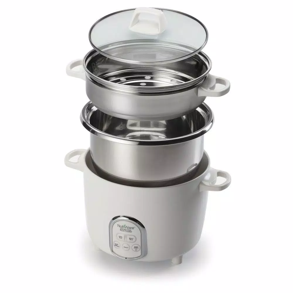 AROMA NutriWare 7-Cup Digital Rice Cooker and Food Steamer with Saute-Then-Simmer Technology, White