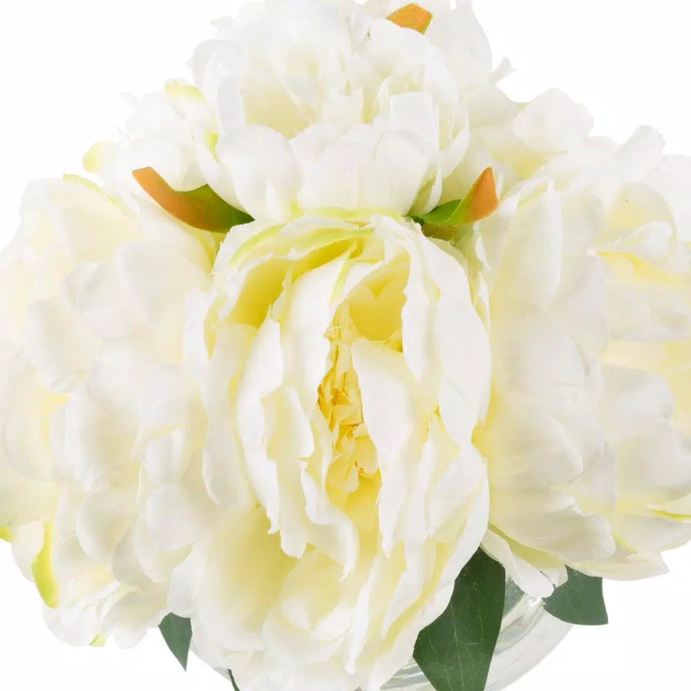 Pure Garden 8 in. Cream Rose Artificial Floral Arrangement in Glass Vase