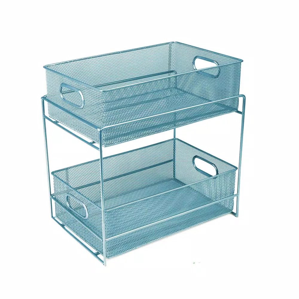 MIND READER 2-Tier Metal Mesh Utensil Caddy & Organizer, Turquoise