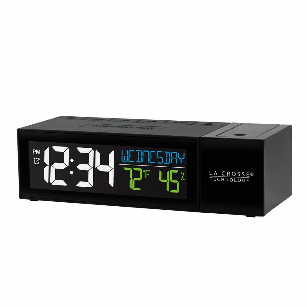 La Crosse Technology Pop-Up Projection Alarm Clock with USB Charging Port, Temperature and Humidity Display, Black