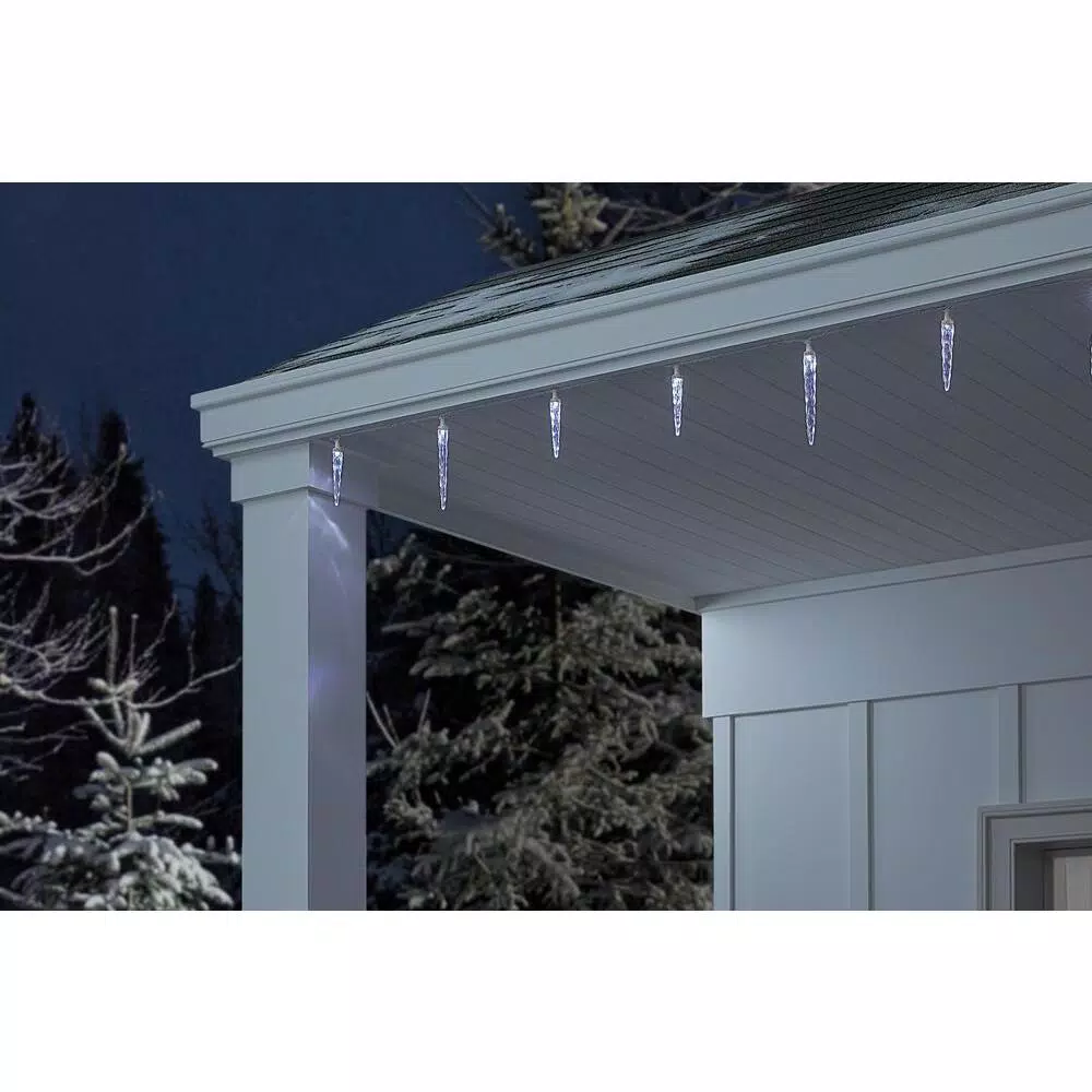 LightShow ColorMotion 24-Light White LED Icicle Christmas String Lights, 8 Effects, Outdoor/Indoor