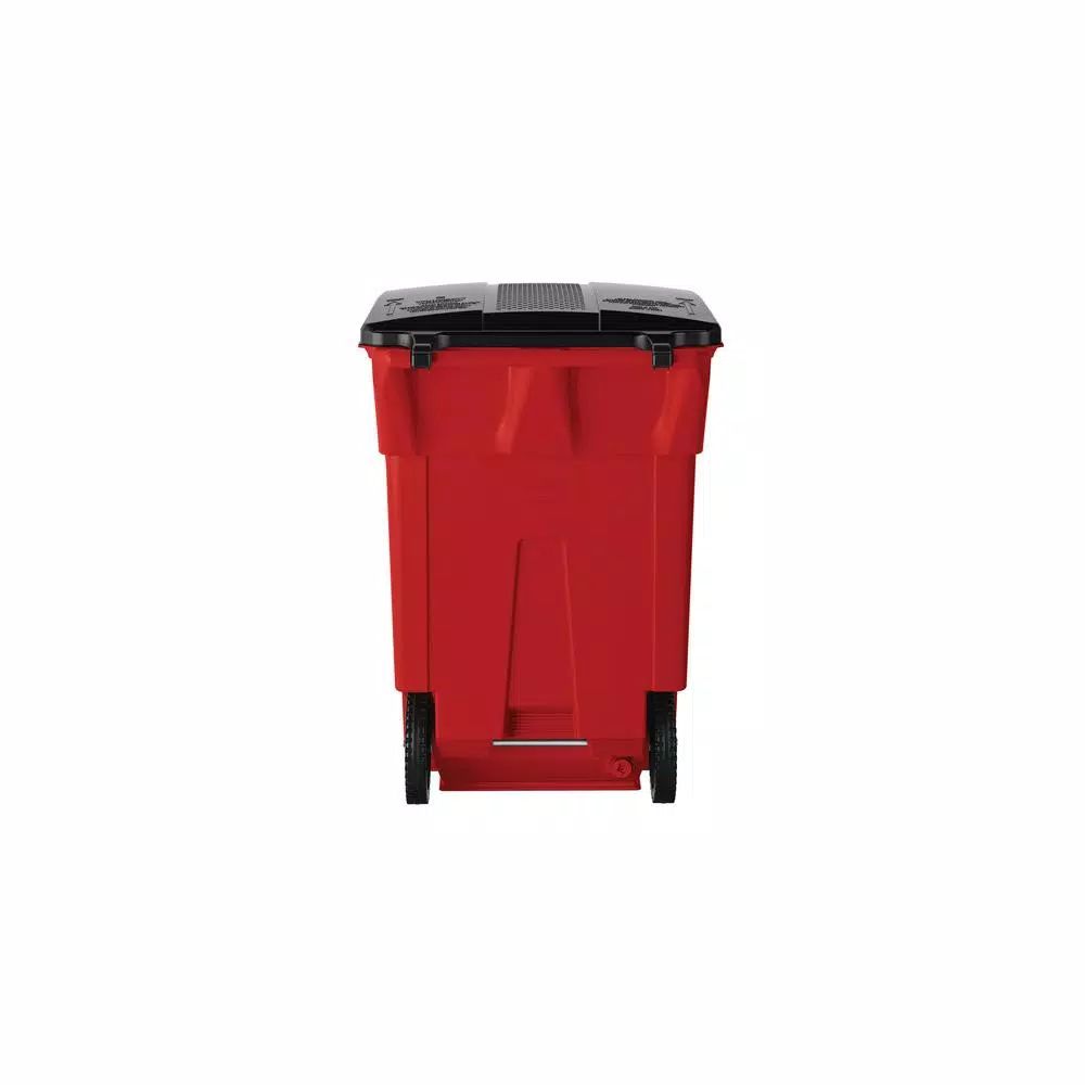 Suncast Commercial 96 Gallon Red Heavy Duty Wheeled Trash Can with Attached Lid