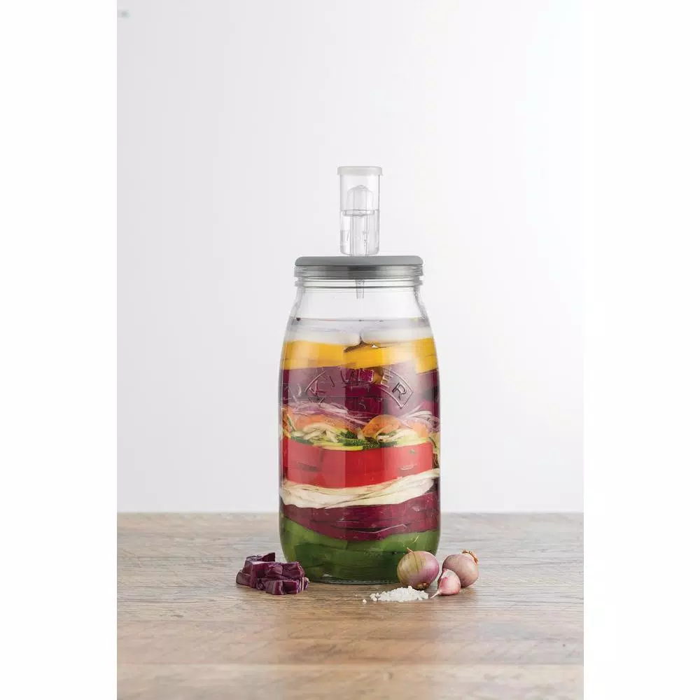 Kilner Glass Fermentation Set with Air Lock and Ceramic Stones for Sauerkraut, Kimchi, and Pickles