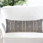 LR Home Embroidered Ethnic Floral Throw Pillow, 14 x 36 in, Gray and Cream Cotton thumbnail 6
