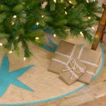 VHC Brands 55 in. Nerine Robin Egg Blue Coastal Christmas Tree Skirt with Starfish Appliqués thumbnail 3