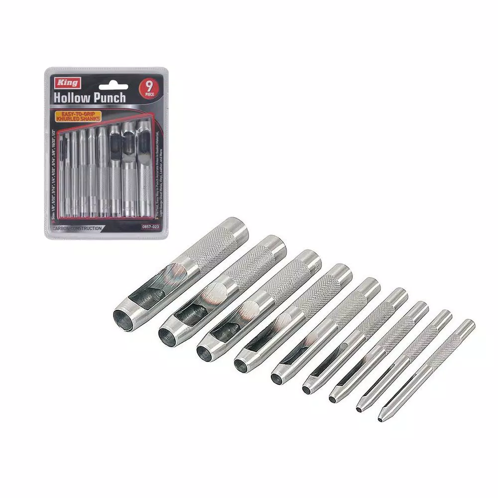 KING 9-Piece Hollow Punch Set, Carbon Steel Hand Tool Set