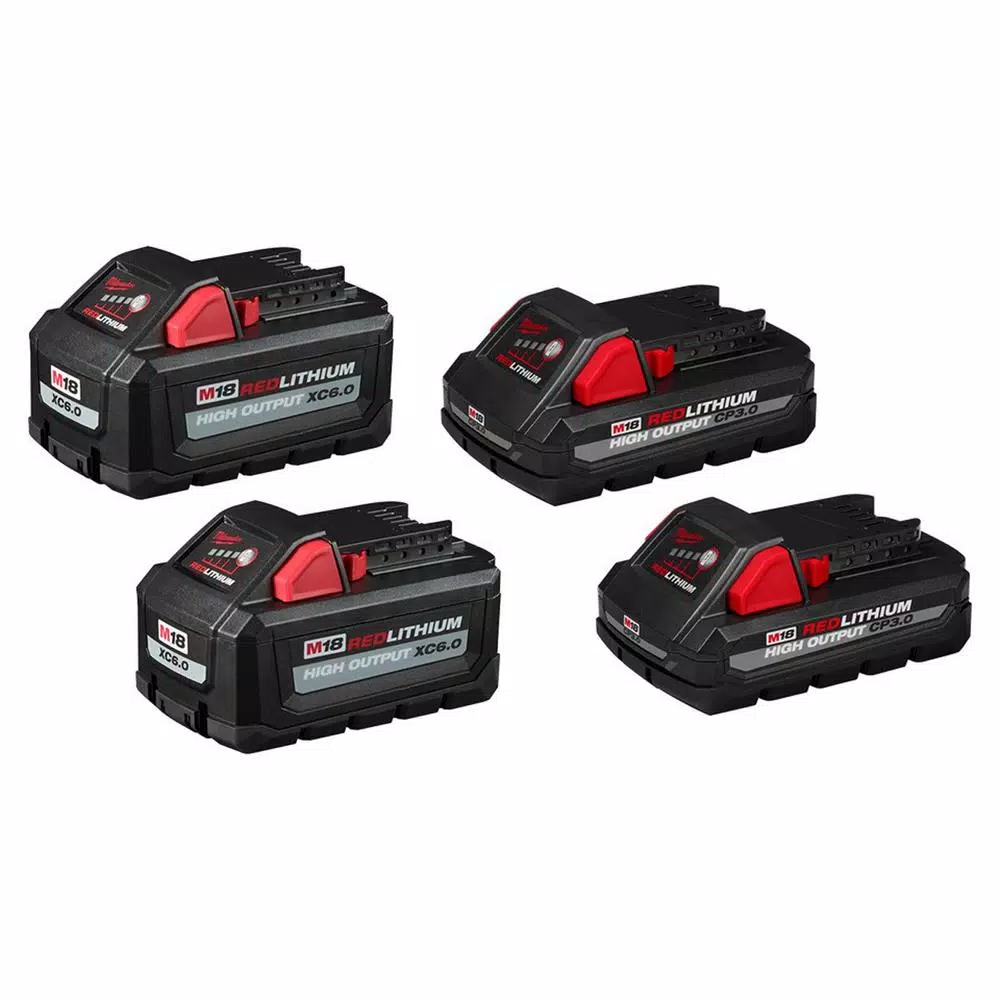 Milwaukee M18 REDLITHIUM HIGH OUTPUT 18V Lithium-Ion Battery Pack Combo Kit (4-Pack: 2x 6.0Ah & 2x 3.0Ah)