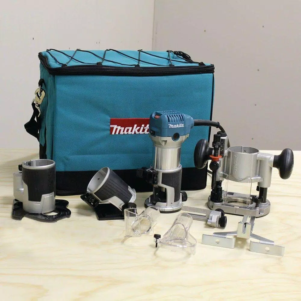 Makita 6.5 Amp 1-1/4 HP Corded Variable Speed Compact Router Kit with 3 Bases