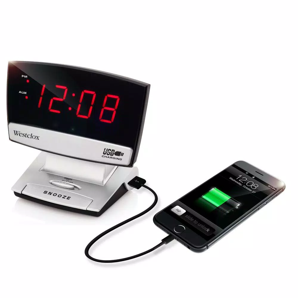 Westclox Digital LED Alarm Clock with USB Charging Port and Snooze