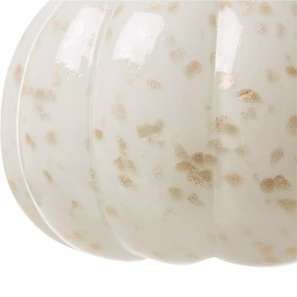 Glitzhome 7.09 in. Golden and White Hand-Blown Glass Pumpkin - Handmade Fall Harvest Decor