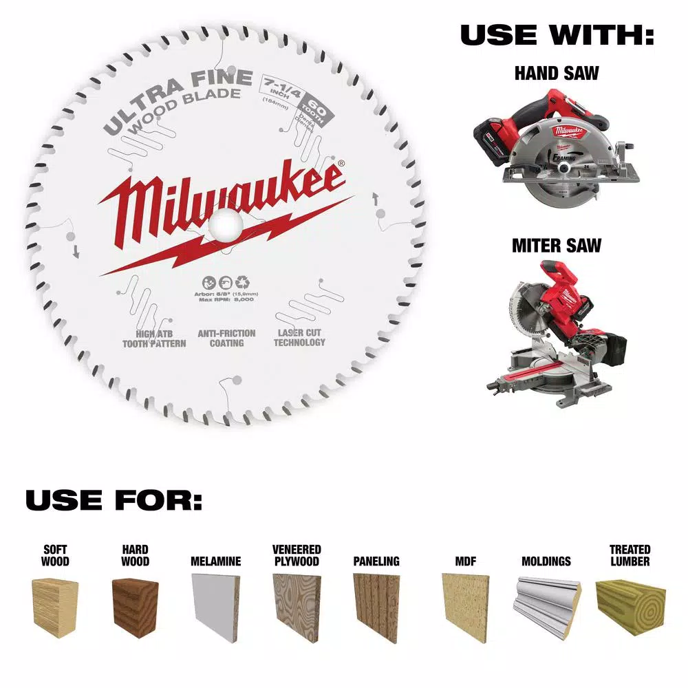 Milwaukee 7-1/4 in. 60-Tooth Ultra Fine Finish Circular Saw Blade