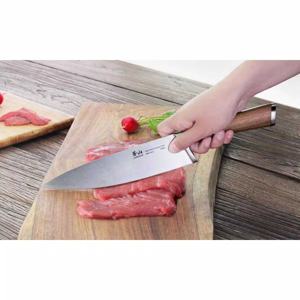 Cangshan H1 Series 8 in. German Steel Forged Chef Knife with Teak Wood Handle