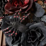 Home Accents Holiday 30 in. Black and Burgundy Artificial Rose Halloween Wreath thumbnail 4