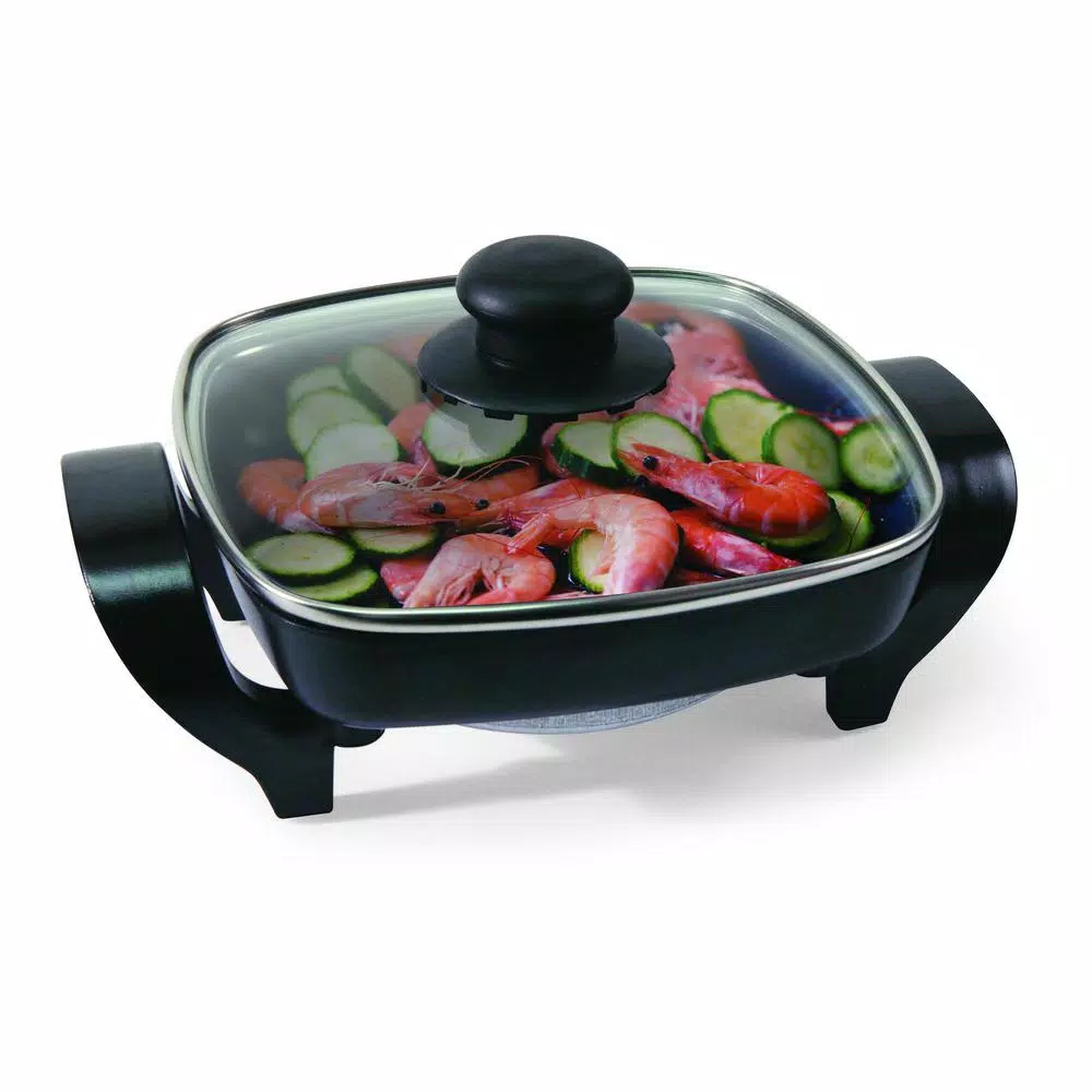 Nesco 8 in. Electric Skillet, 1800W Non-Stick Square Pan with Glass Lid, Black