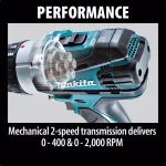 Makita 18V LXT Cordless 1/2 in. Hammer Driver-Drill Kit with (2) 4.0 Ah Batteries, Charger, and Hard Case thumbnail 9