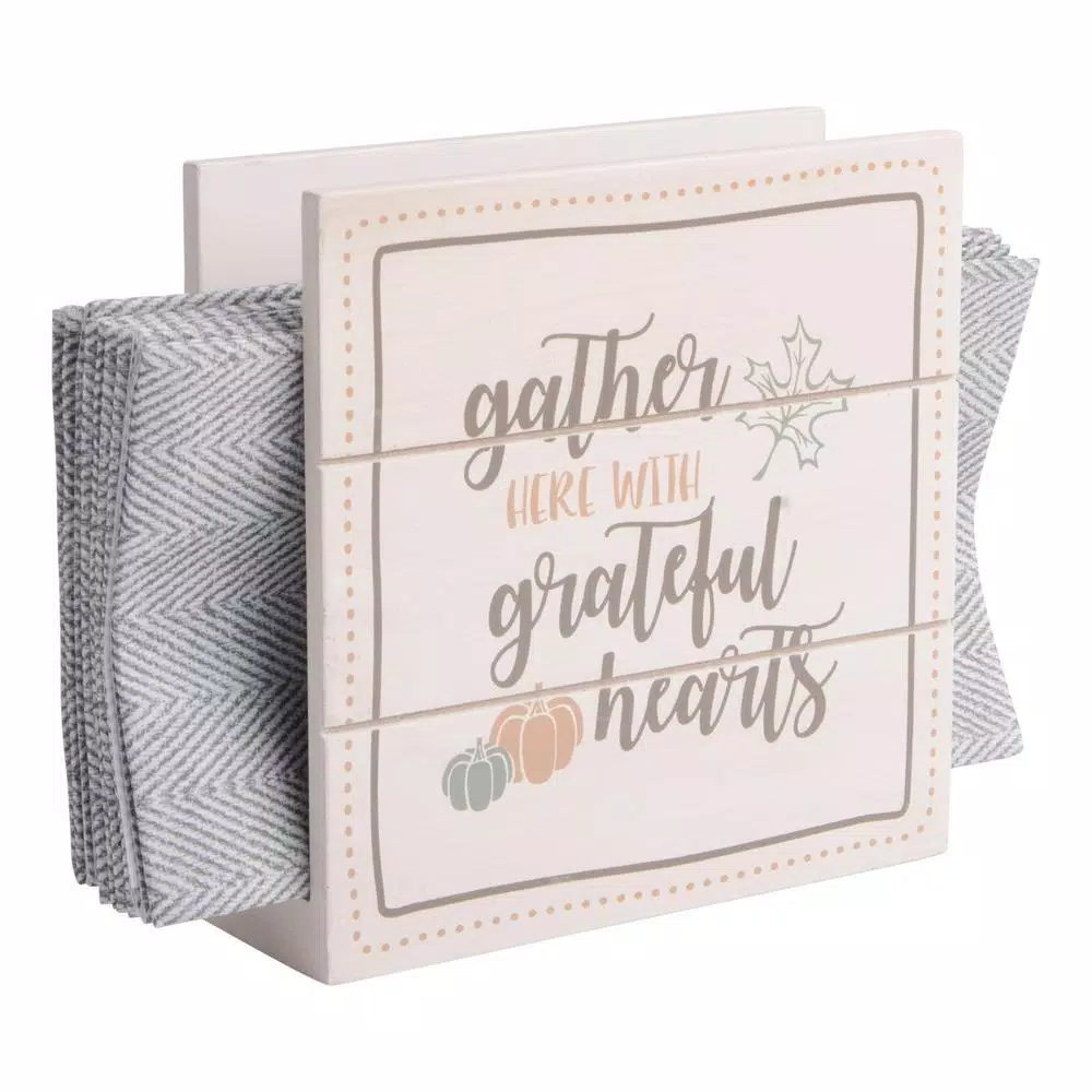 Home Essentials Harvest Devotions 6 in. Wooden Napkin Holder, Fall Decor