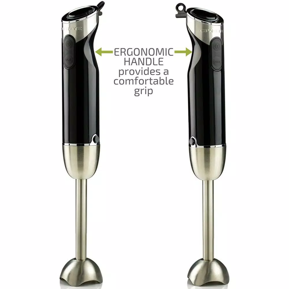 Ovente HS690 500W 6-Speed Immersion Blender, Black Stainless Steel Handheld Mixer