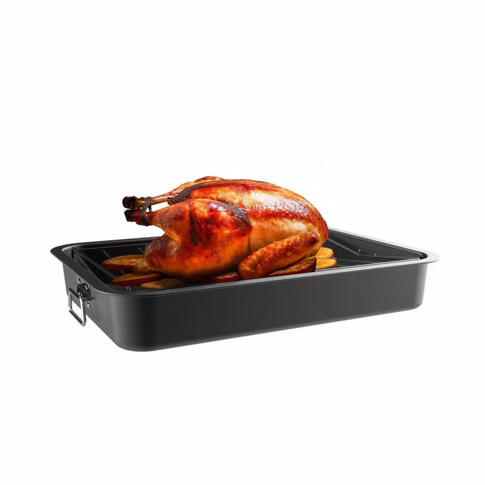 Classic Cuisine Heavy Duty Nonstick Carbon Steel Roasting Pan with Angled Rack