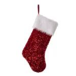 Glitzhome 21 in. Red Sequin Christmas Stocking with White Faux Fur Cuff thumbnail 1